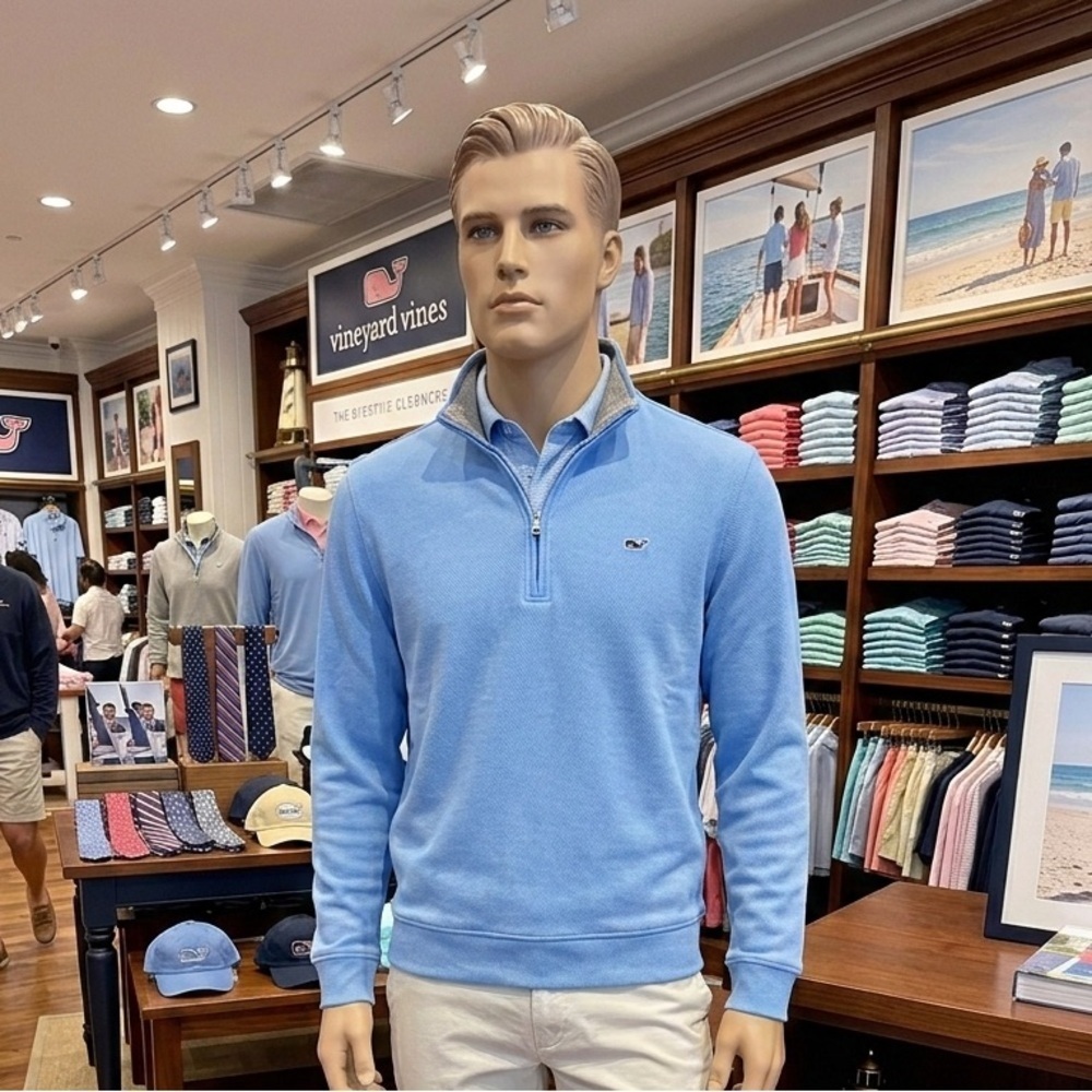Vineyard Vines Men's Quarter-Zip Broadfield Pullover Shirt- Large -Jake Blue